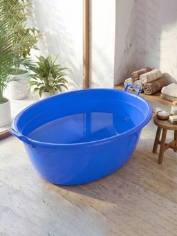 Kuber Industries - 90 Ltr Heavy Duty Oval Shape Bathing Tub Large Capacity with Handle Blue