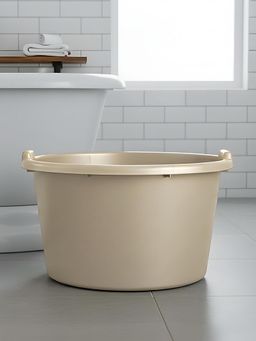 Kuber Industries - 50 Ltr Plastic Deep Bath Tub Large Capacity with Handle Grip Beige