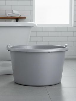 Kuber Industries - 50 Ltr Plastic Deep Bath Tub Large Capacity with Handle Grip Grey