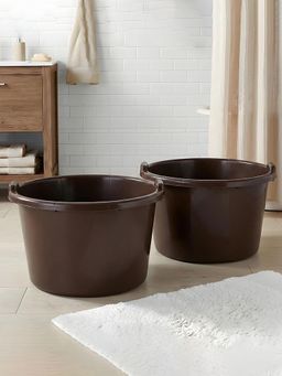 Kuber Industries - 50 Ltr Deep Bath Tub Large Capacity with Handle Grip Brown (Pack of 2)