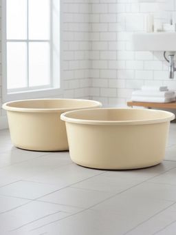 Kuber Industries - 2 Pcs Plastic 45 Ltr Bathing Tub Large Capacity For Home Basin - Beige (Pack of 2)