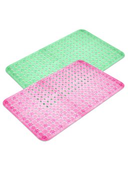 Kuber Industries - Pvc Transparent Round Check Bathroom Mat shower Bath Mat pack Of 2Multi