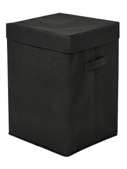 Kuber Industries - Non-Woven Foldable Large Laundry Basket/Hamper With Lid & Handles (Black)
