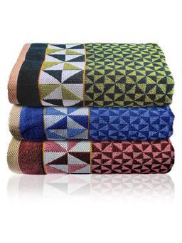 Kuber Industries - Tringle Printed Soft Cotton Bath Towel (Blue & Maroon & Green)