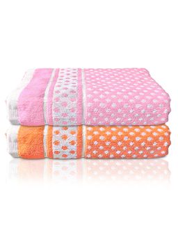 Kuber Industries - Dot Printed Soft Cotton Bath Towel (Orange & Pink)