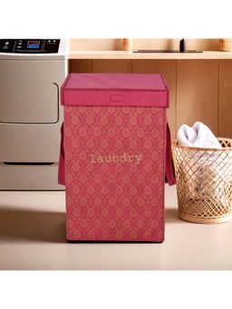 Kuber Industries - 75 Ltr Golden Print Foldable Laundry Basket Lid & Handles Maroon