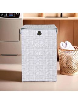 Kuber Industries - 75L Foldable Laundry Basket For Clothes With Lid Jute Printed -Grey