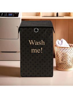 Kuber Industries - 75L Foldable Laundry Basket For Clothes With Lid Golden Dots -Black