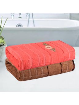 Kuber Industries - Travel, Gym Bath Towel Gold Flower -Brown & Orange