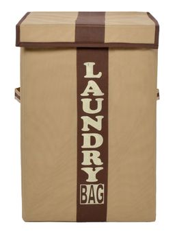 Kuber Industries - Non-Woven Foldable Large Laundry Basket With Handles & Lid, 60 Ltr. (Brown & Beige)