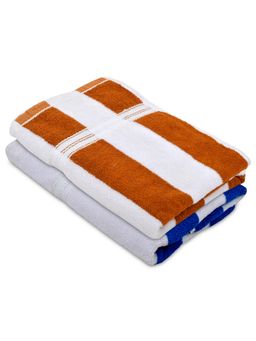 Kuber Industries - Lining Design Soft Cotton Bath Towel (Brown & Blue)