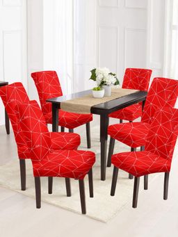 Cortina - Set of 6 Red & White Geometric Printed Chair Cover