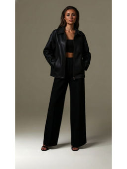 The Clothing Factory - Classic Black Faux Leather Zip-Up Jacket