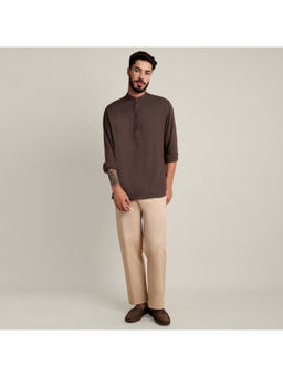 Saltpetre - Soft Linen Mandarin Collar Half Placket Shirt & Cotton Chino Pants