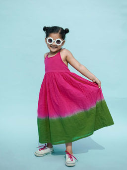 TIBER TABER - Girls Maxi Dress Tie Dye Ombre -pink