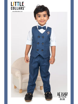 Little Collars - Formal Waistcoat & Shirt Pant with Bow Tie - Blue (Set of 4)
