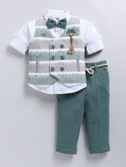 Little Collars - Adorable Waistcoat & Shirt Pant with Bow Tie - Teal (Set of 4)