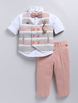 Little Collars - Adorable Waistcoat & Shirt Pant with Bow Tie - Peach (Set of 4)