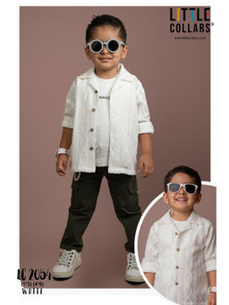 Little Collars - Trendy Shirt Pant with Belt & T-shirt - White (Set of 4)