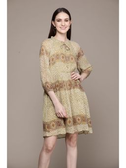 Label Ritu Kumar - Olive Printed Knee Length Dress