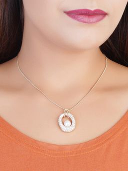 Estele - Gold & Rhodium Plated Drop Shaped Pendant with Pearl & Crystals for Women