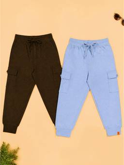 KiddoPanti - Boys Cotton Knit Cargo Pocket Joggers (Pack of 2)