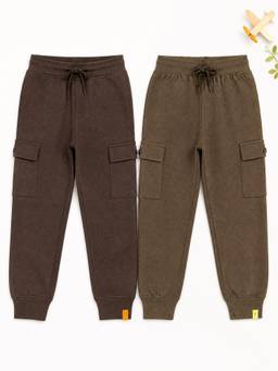 KiddoPanti - Boys Cotton Knit Cargo Pocket Joggers (Pack of 2)