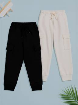 KiddoPanti - Boys Cotton Fleece Cargo Pocket Joggers (Pack of 2)
