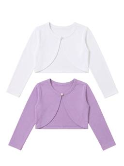 KiddoPanti - Girls Cotton Fleece Solid Full Sleeves Crop Shrugs (Pack of 2)