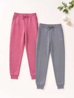 KiddoPanti - Boys & Girls Cotton Knit Solid Joggers (Pack of 2)
