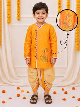 BownBee - Silk Tafetta Dhoti Kurta With Dhoti - Orange