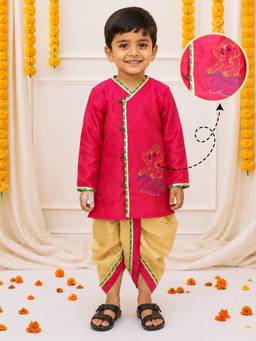 BownBee - Silk Tafetta Dhoti Kurta With Dhoti - Pink