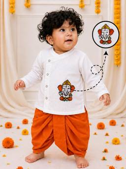 BownBee - Embroidered Kurta With Dhoti - White
