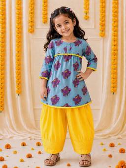 BownBee - Pure Cotton Kurta With Salwar - Blue