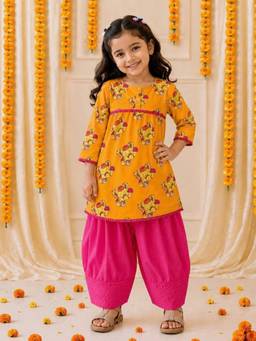 BownBee - Pure Cotton Kurta With Salwar - Orange