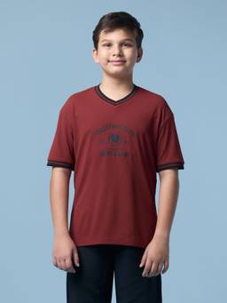 Technosport - Boy'S Solid Oversized Fit Sports T-Shirt With Matpiq - Red