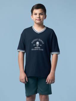 Technosport - Boy'S Solid Oversized Fit Sports T-Shirt With Matpiq - Navy Blue