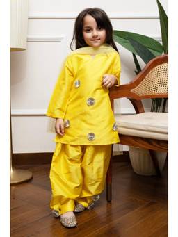 Foreverkidz - Marigold Gota Phool Kurta With Pant & Dupatta