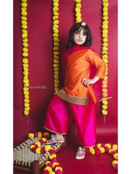 Foreverkidz - Rose Kesariya Kurta With Pant & Dupatta