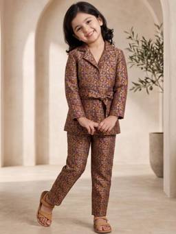 AJ Dezines - Purple Brocade Full Sleeves Floral Print Co-Ord Set