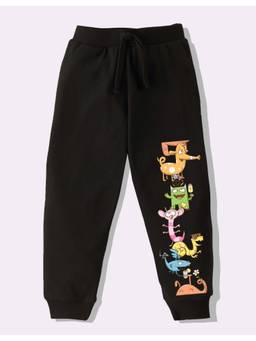 KAVEE - Pure Cotton Knit Cartoons Printed Biowashed Lounge Joggers - Black