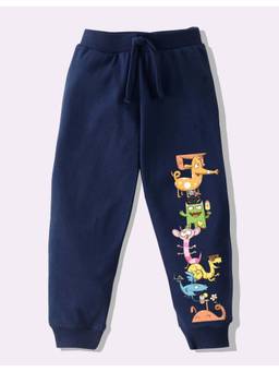 KAVEE - Pure Cotton Knit Cartoons Printed Biowashed Lounge Joggers - Navy Blue