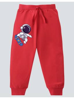 KAVEE - Pure Cotton Astronaut Printed Bio Washed Joggers - Red