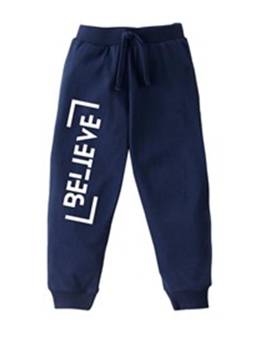 KAVEE - Pure Cotton Terry Biowashed Believe Printed Joggers - Navy Blue