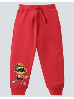 KAVEE - Pure Cotton Funny Boy Printed Bio Washed Joggers - Red