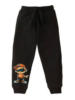 KAVEE - Pure Cotton Funny Boy Printed Bio Washed Joggers - Black