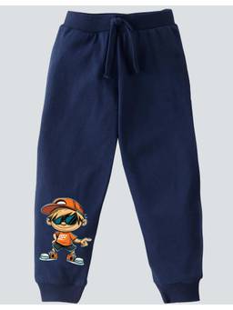 KAVEE - Pure Cotton Funny Boy Printed Bio Washed Joggers - Navy Blue