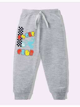 KAVEE - Pure Cotton Knit Biowashed Full Length Cycle Club Printed Lounge Joggers - Grey