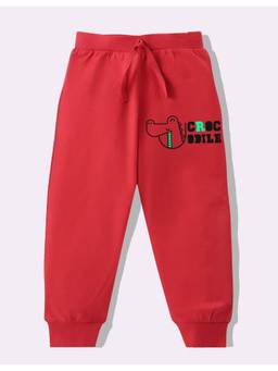 KAVEE - Pure Cotton Knit Biowashed Full Length Crocodile Printed Lounge Joggers - Red