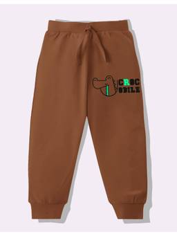 KAVEE - Pure Cotton Knit Biowashed Full Length Crocodile Printed Lounge Joggers - Brown